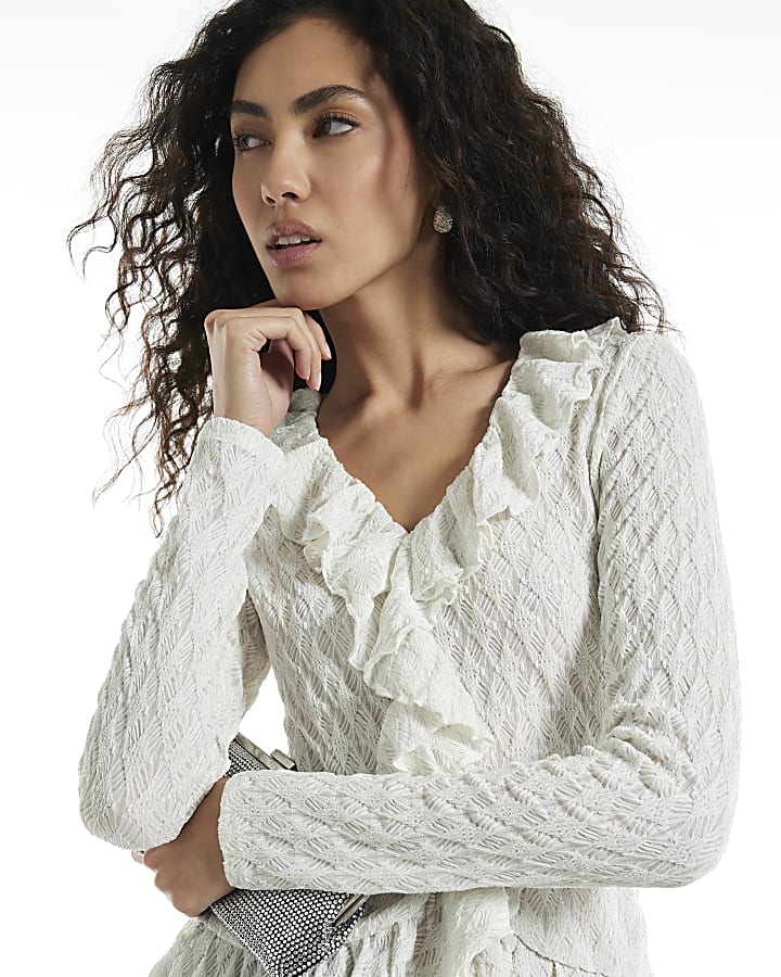 Cream Ruffle Glitter Top