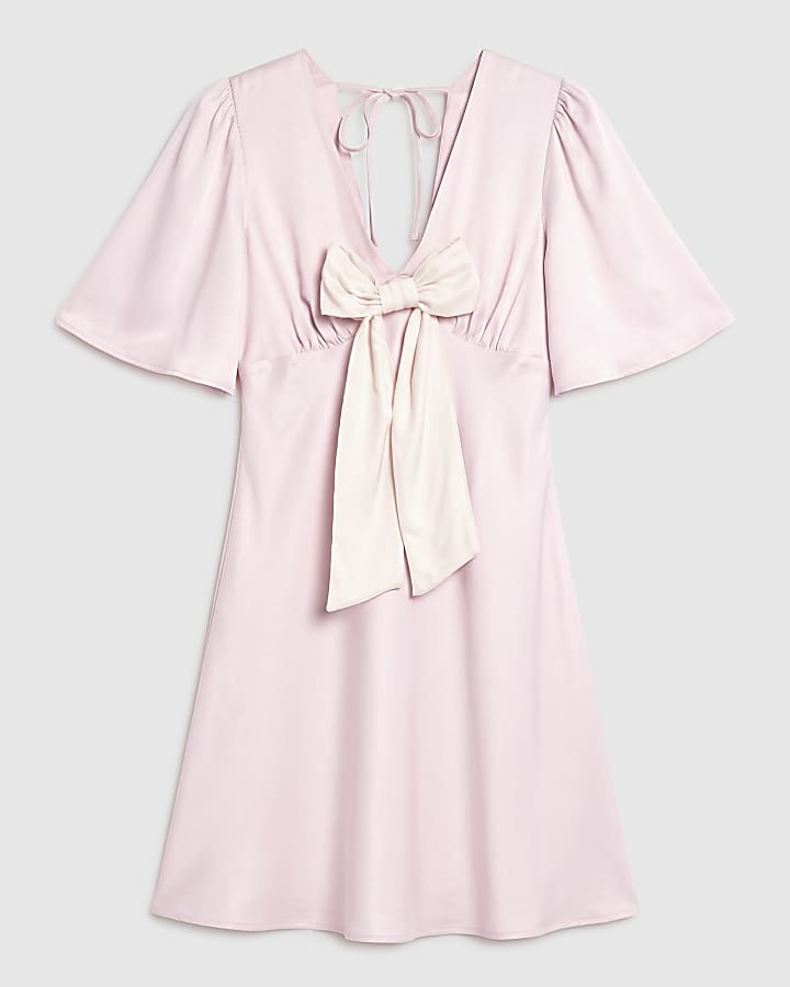 Pink Bow Front Tie Back Mini Dress