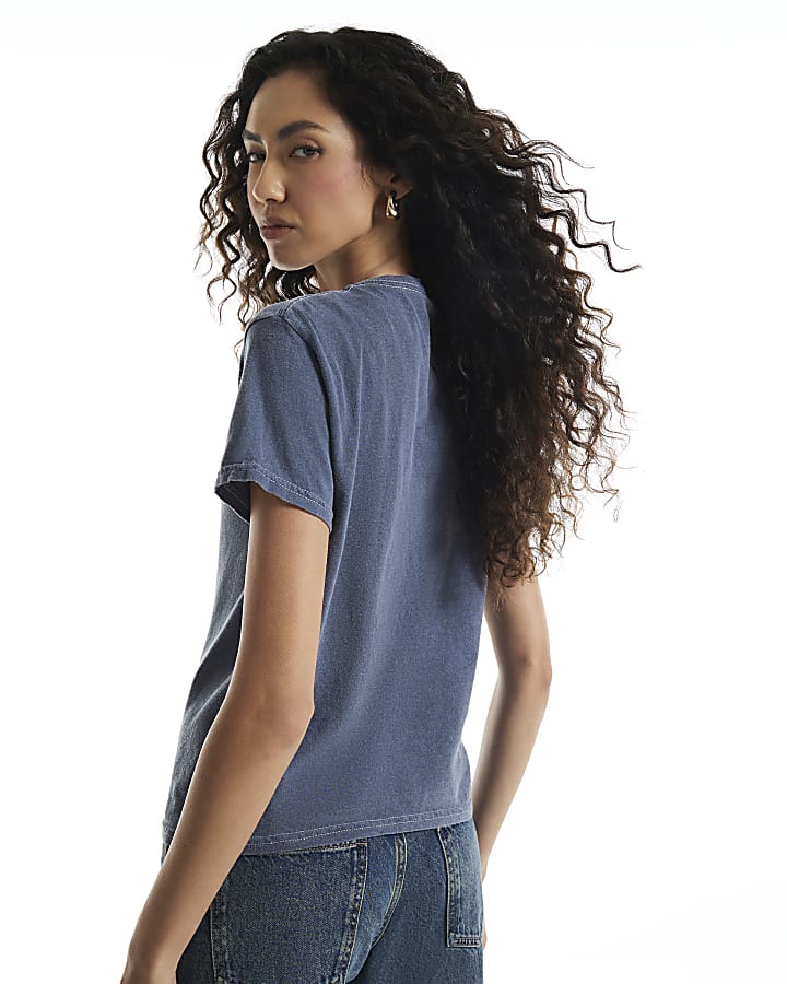 Navy Cherry Embellished T-Shirt