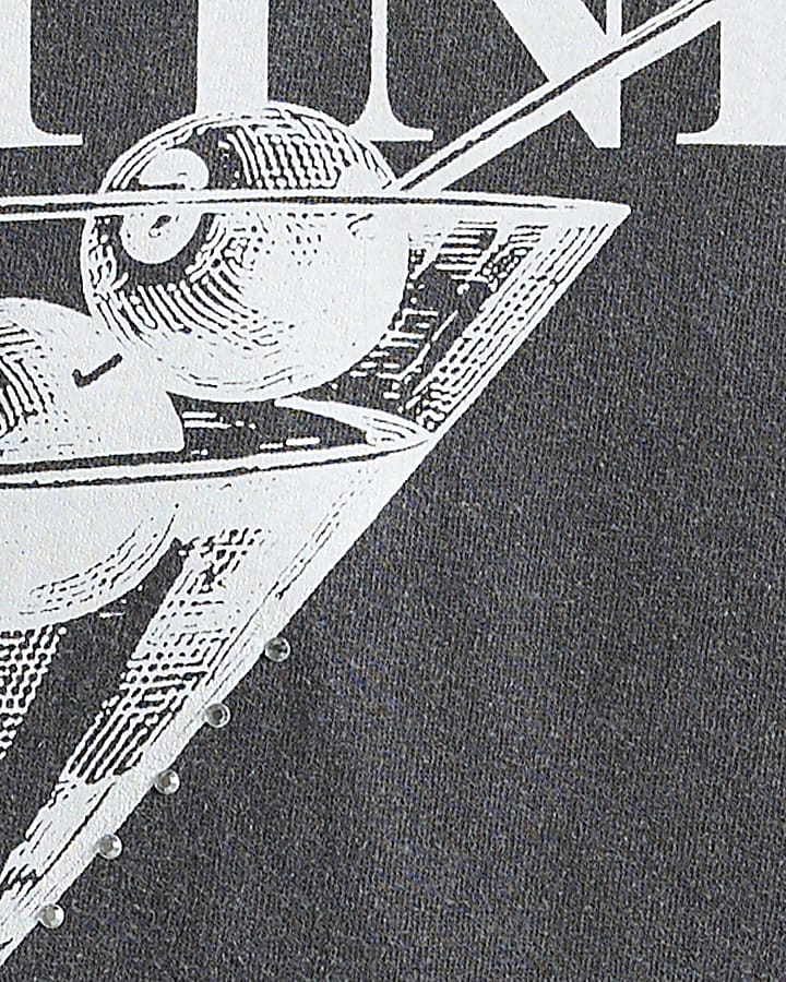 Grey Cotton Martini Boyfriend T-Shirt