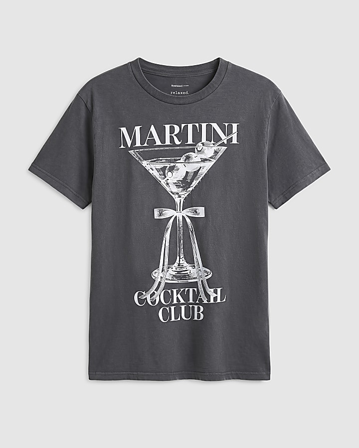 Grey Cotton Martini Boyfriend T-Shirt