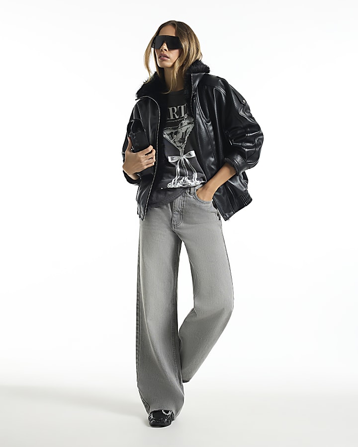 Grey Cotton Martini Boyfriend T-Shirt