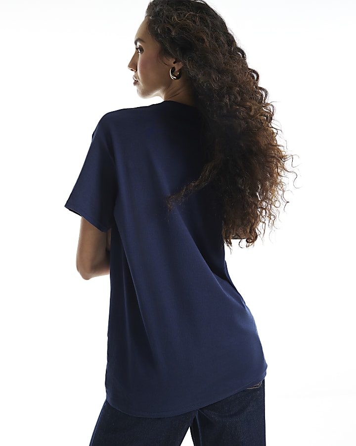 Navy Quirky Motif Beaded T-Shirt