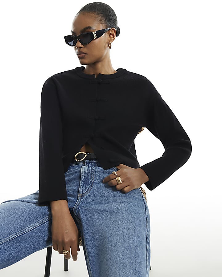 Black Chinoiserie Long Sleeve Cardigan
