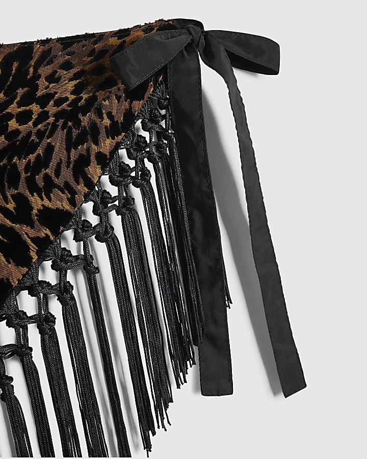 Brown Leopard Print Burnout Hip Scarf