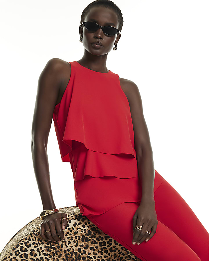 Red Overlay Jumpsuit