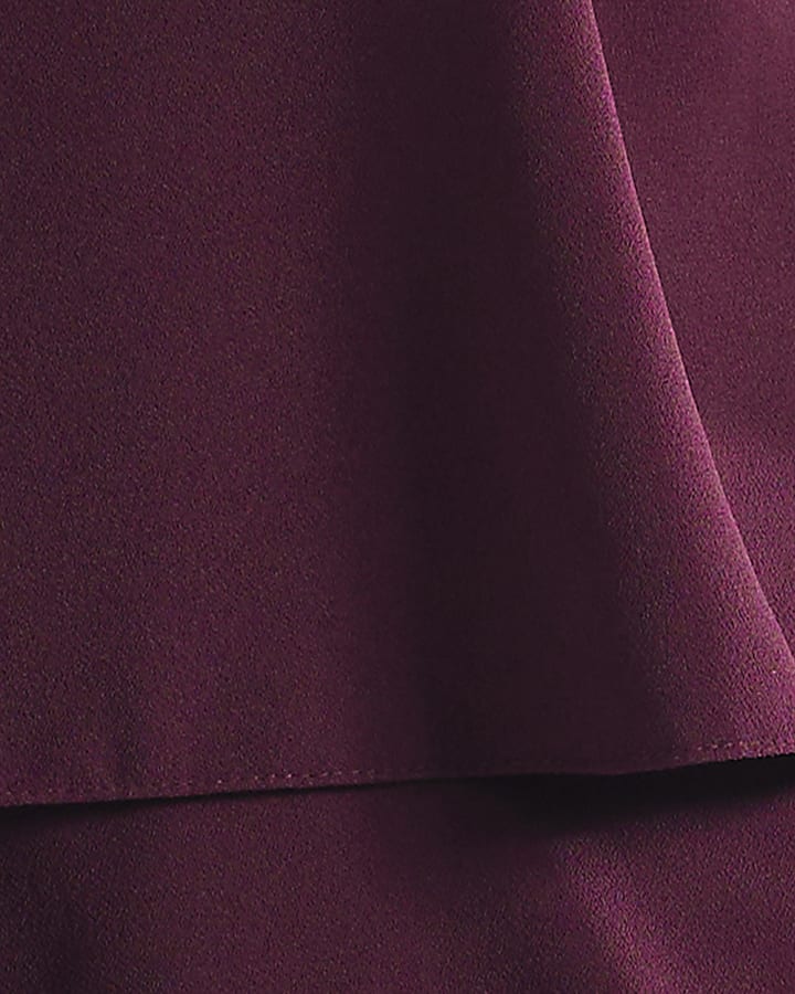 Burgundy Sleeveless Ruffle Overlay Jumpsuit
