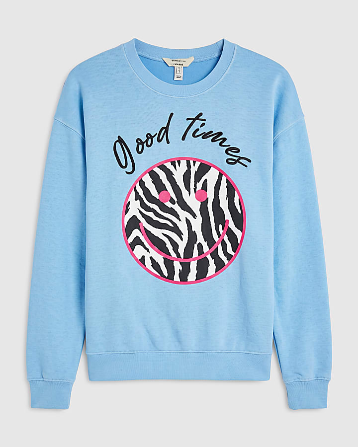 Blue Long Sleeve Zebra Smile Sweatshirt