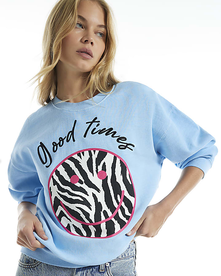 Blue Long Sleeve Zebra Smile Sweatshirt