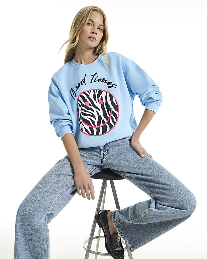 Blue Long Sleeve Zebra Smile Sweatshirt