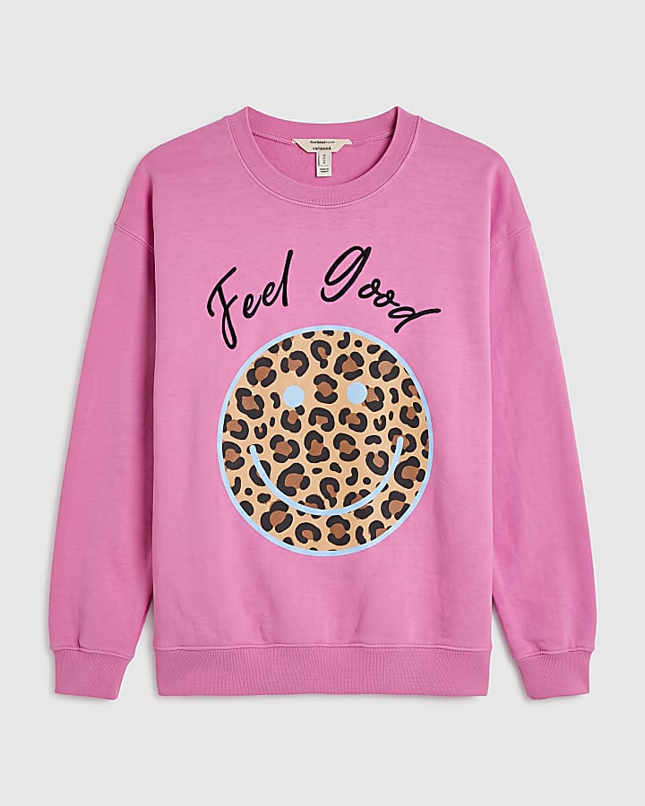 Pink Long Sleeve Animal Smile Sweatshirt