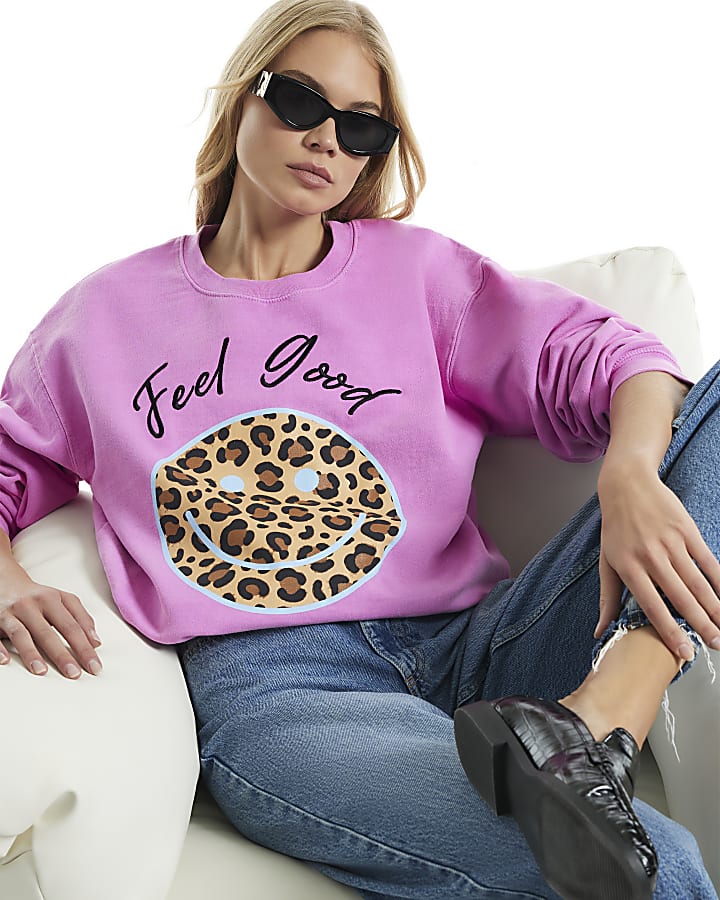 Pink Long Sleeve Animal Smile Sweatshirt