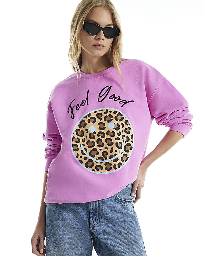 Pink Long Sleeve Animal Smile Sweatshirt