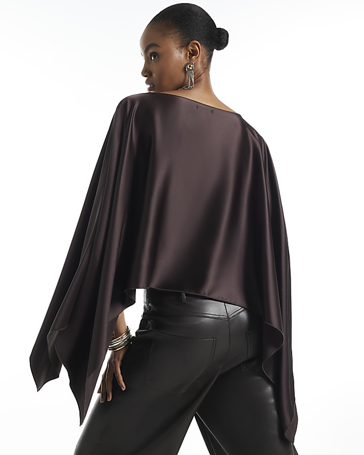 Brown Satin Waterfall Cape