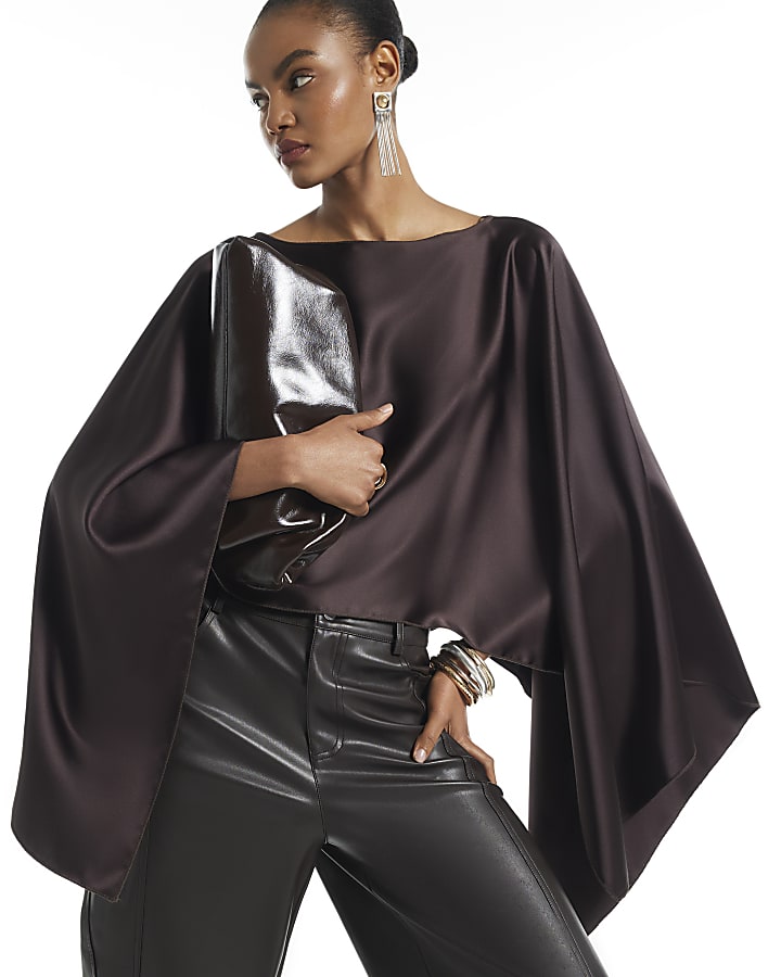 Brown Satin Waterfall Cape