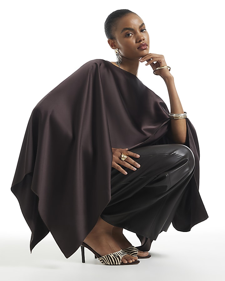 Brown Satin Waterfall Cape