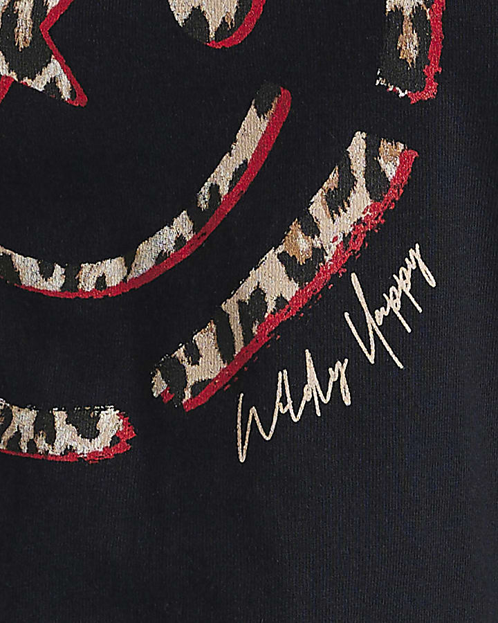Black Animal Smile Print Short Sleeve T-Shirt