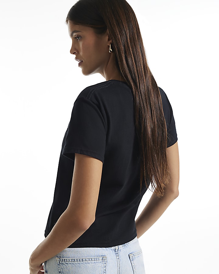 Black Smile Print Short Sleeve T-Shirt