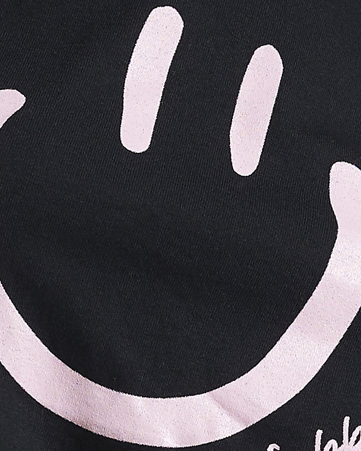 Black Smile Print Short Sleeve T-Shirt