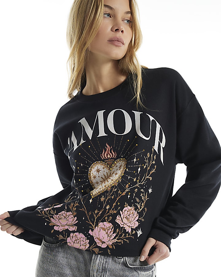 Black Long Sleeve L'Amour Rose Sweatshirt