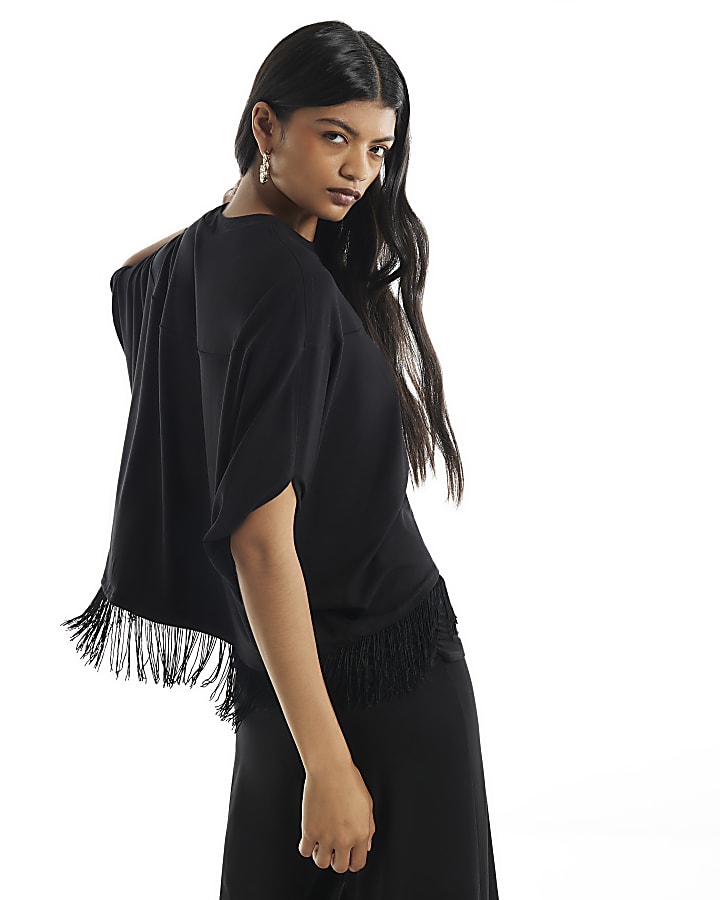 Black Cape Fringe Top
