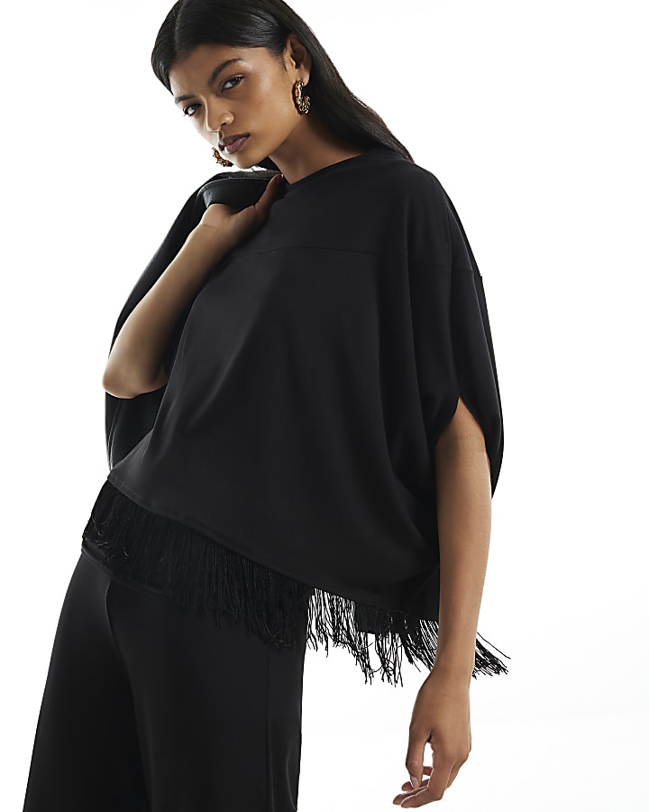 Black Cape Fringe Top