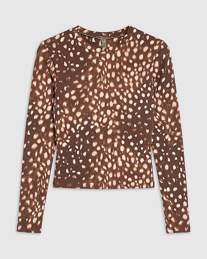 Brown Deer Print Long Sleeve T-Shirt