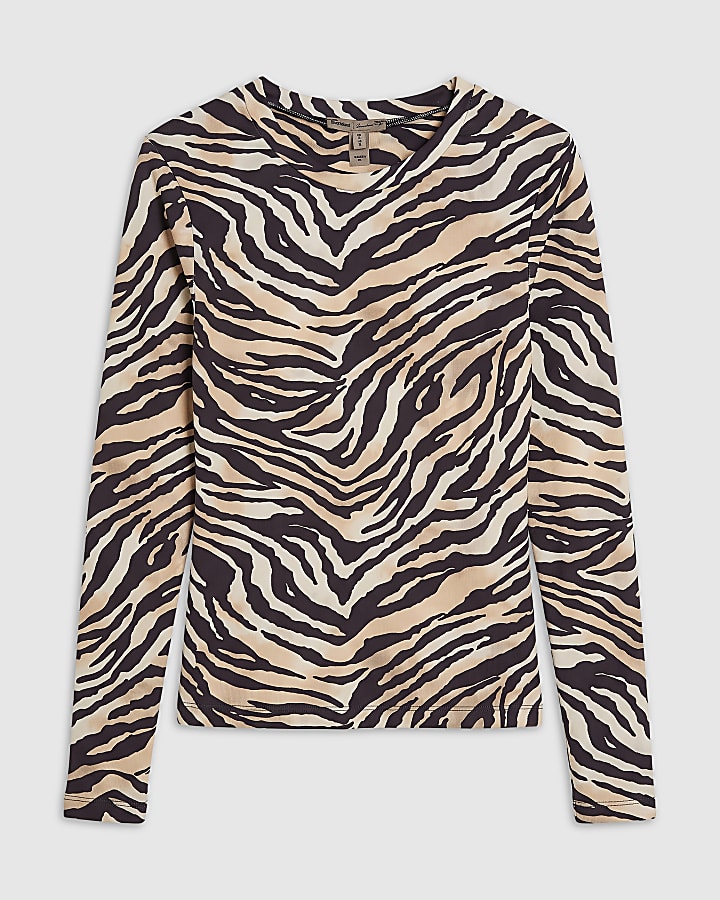 Brown Tiger Print Long Sleeve T-Shirt