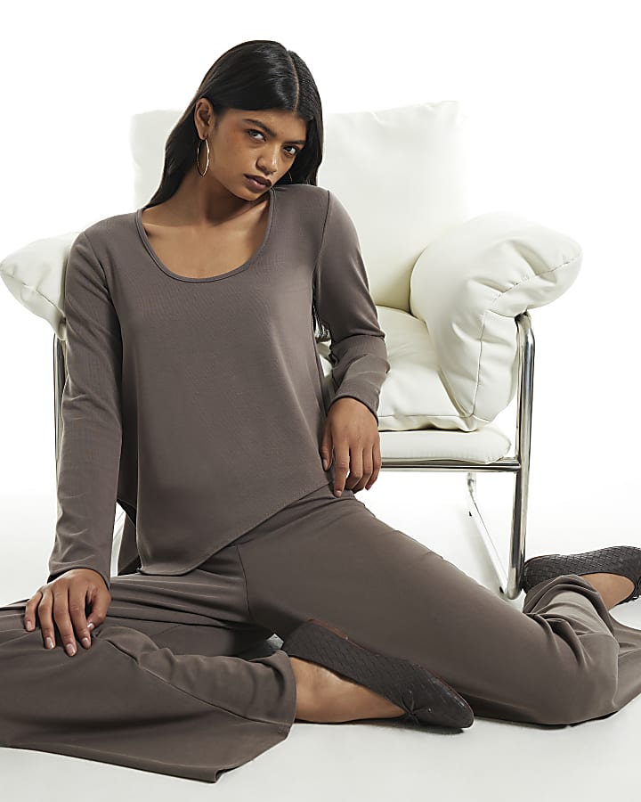 Brown Long Sleeve Soft Touch Top