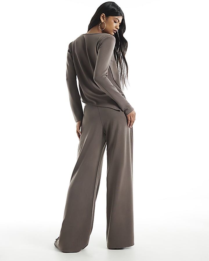 Brown Soft Touch Wide Leg Trousers