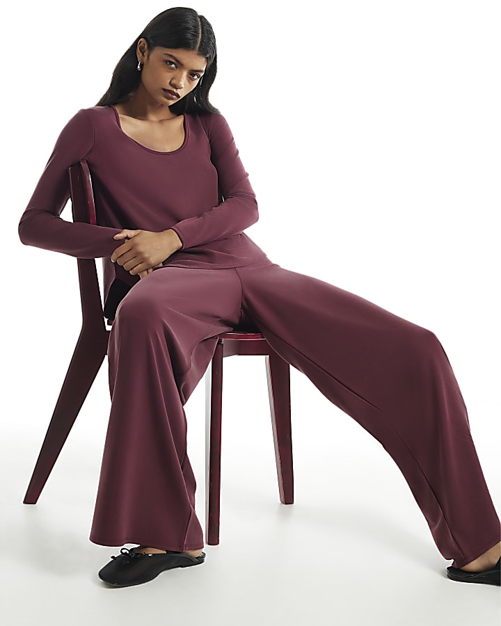Burgundy Soft Touch Wide Leg Trousers