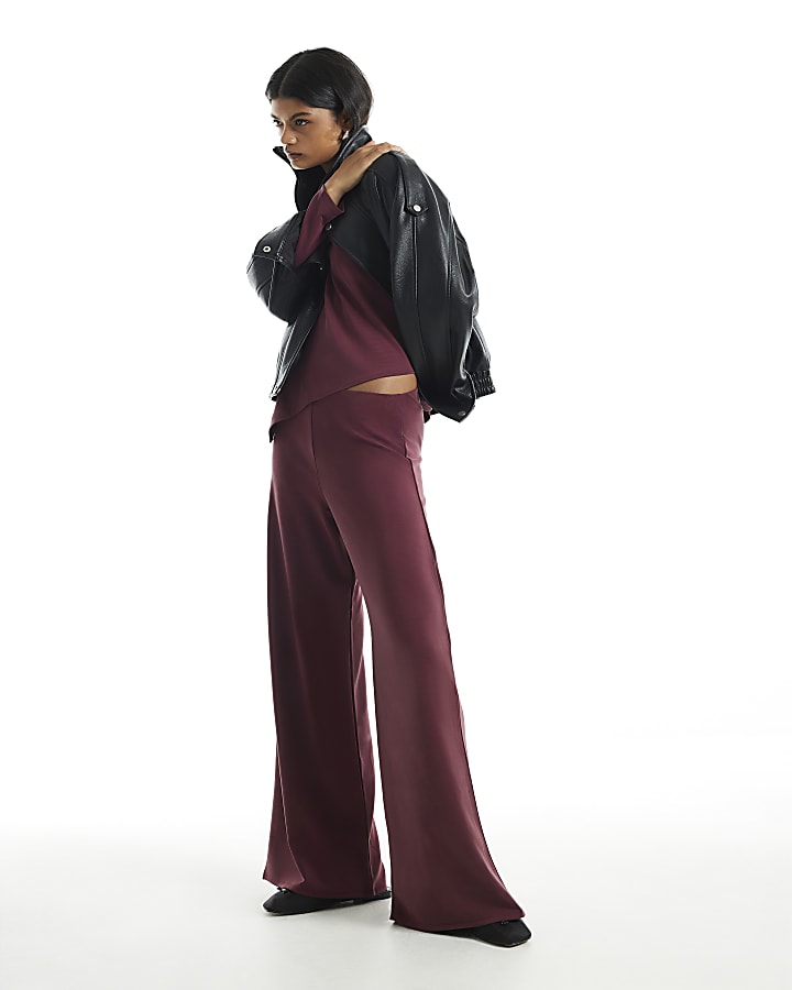 Burgundy Soft Touch Wide Leg Trousers