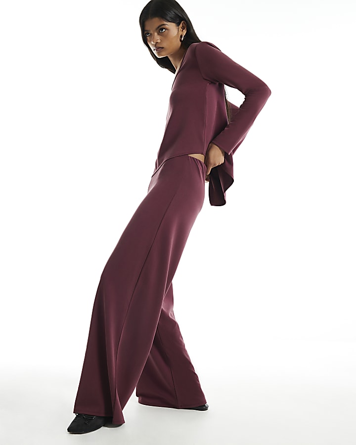 Burgundy Soft Touch Wide Leg Trousers