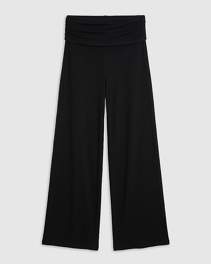 Black Fold Over Waist Band Trousers