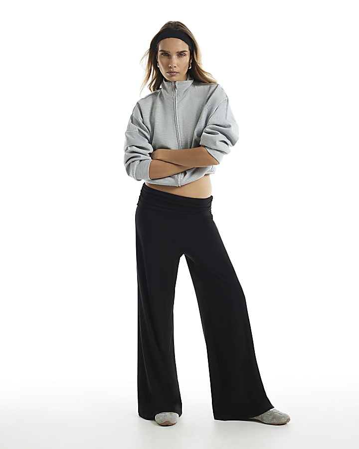 Black Fold Over Waist Band Trousers