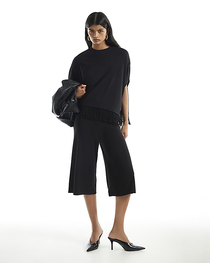 Black Foldover Jersey Jorts