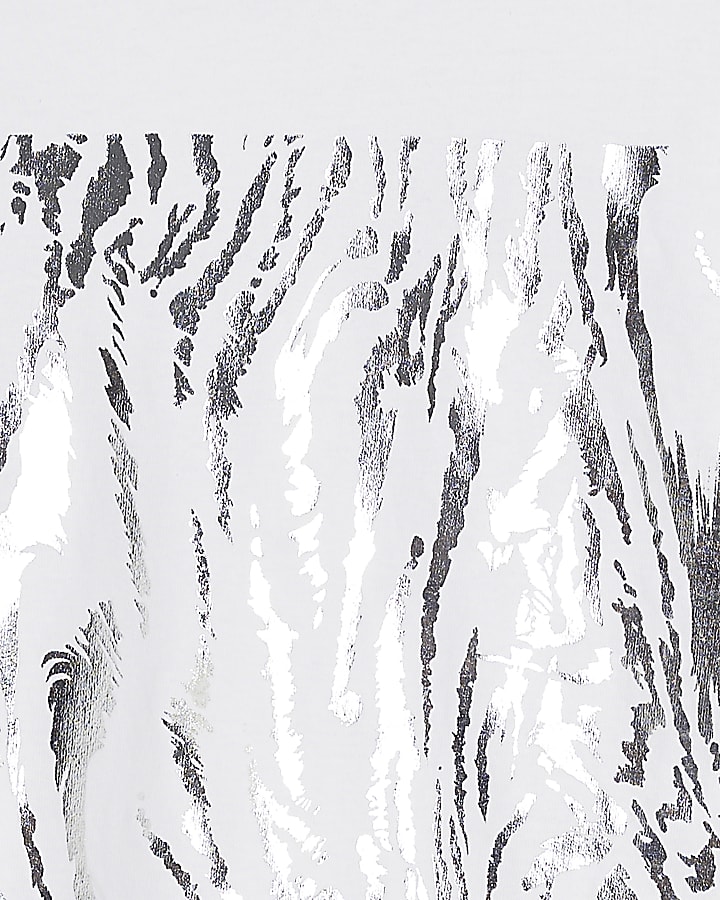 White Cotton Silver Foil Zebra Print T-Shirt