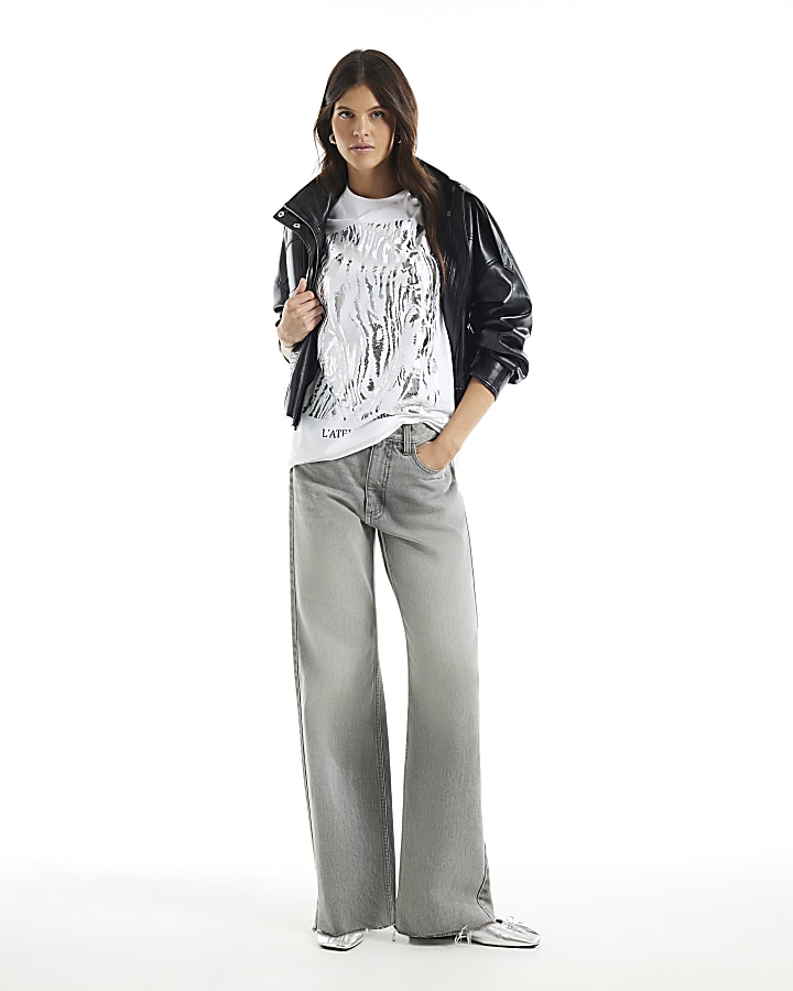 White Cotton Silver Foil Zebra Print T-Shirt