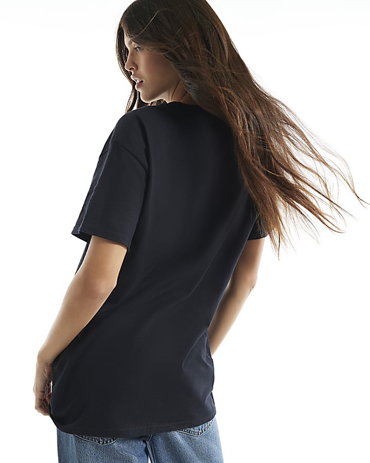 Black Cotton Foil Floral Print T-Shirt