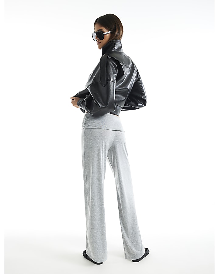 Grey Fold Over Waistband Trousers
