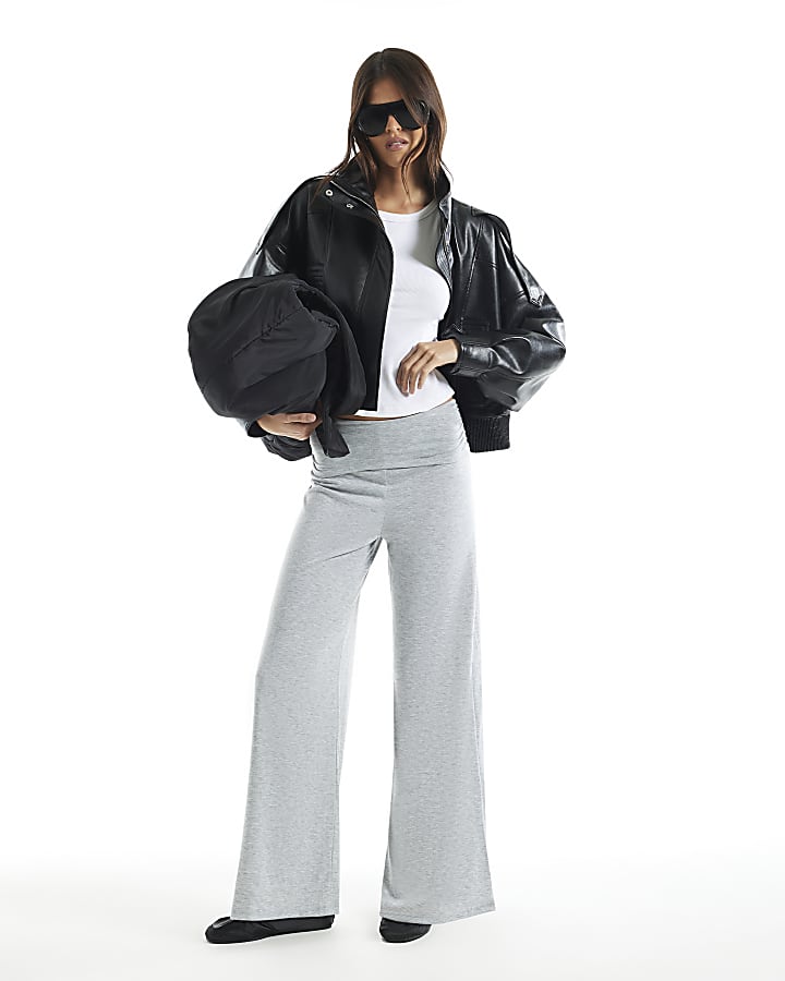 Grey Fold Over Waistband Trousers