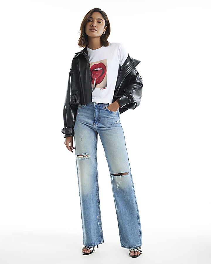 White Lips Graphic Short Sleeve T-Shirt