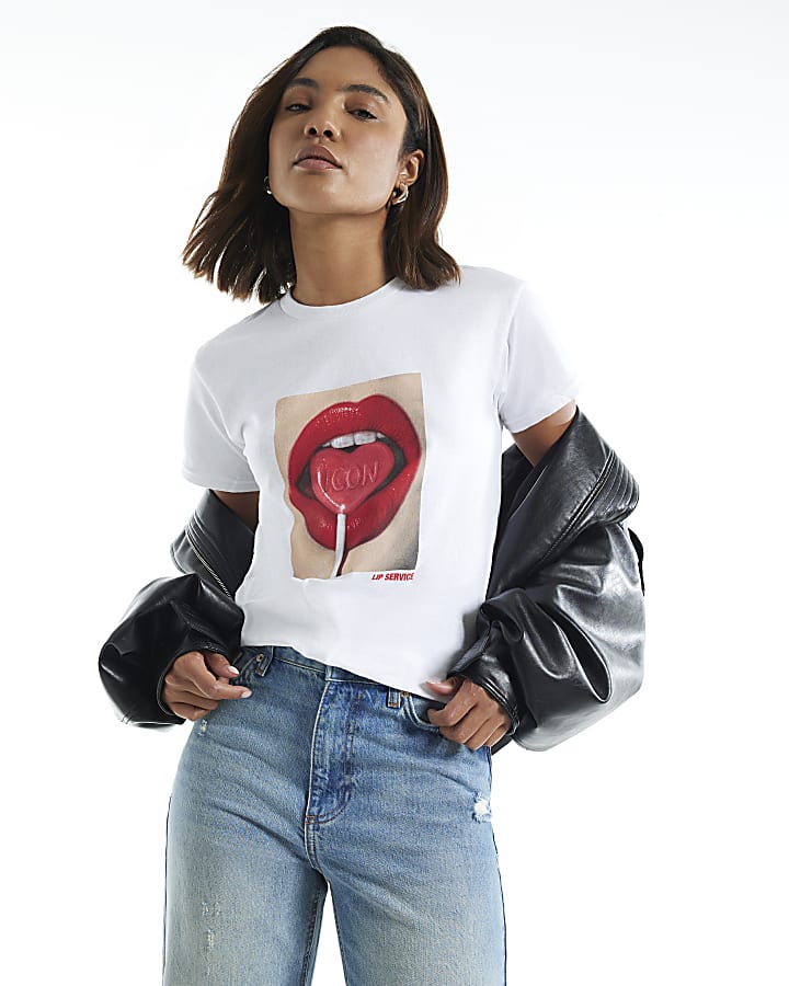 White Lips Graphic Short Sleeve T-Shirt