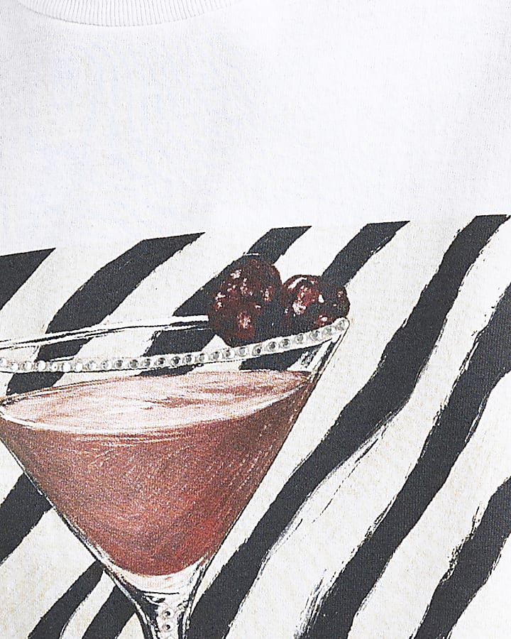 White Cotton Zebra Print Cocktail T-Shirt