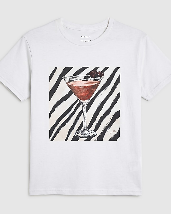 White Cotton Zebra Print Cocktail T-Shirt