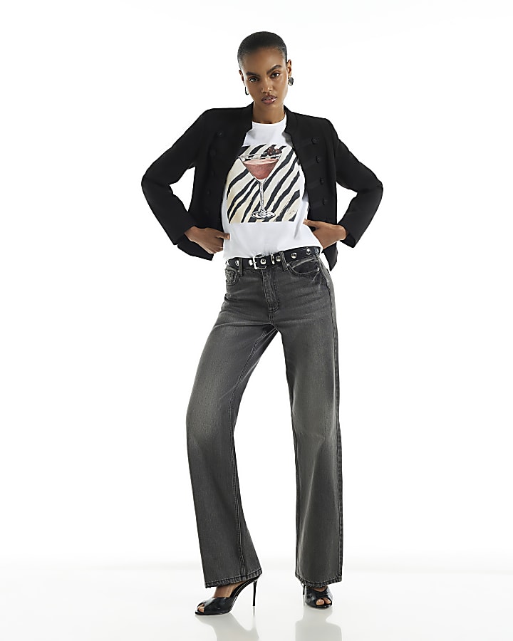 White Cotton Zebra Print Cocktail T-Shirt