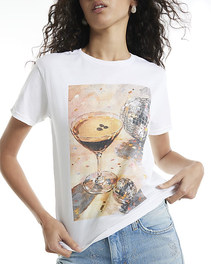 White Cotton Disco Ball Cocktail T-Shirt
