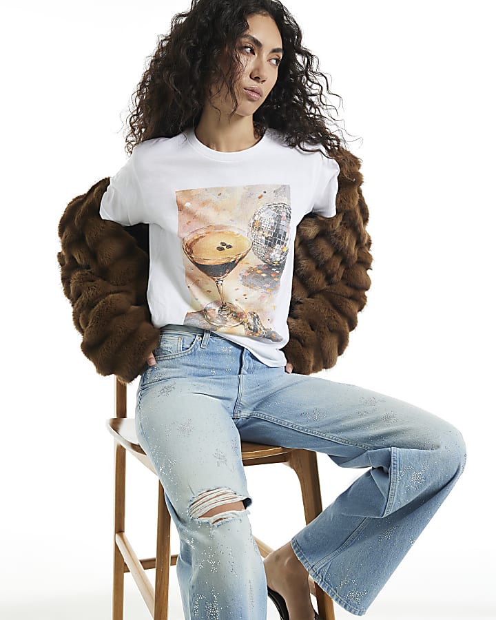 White Cotton Disco Ball Cocktail T-Shirt