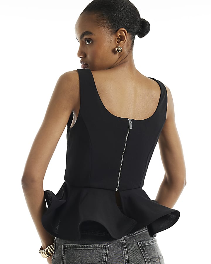 Black Wire Hem Peplum Top