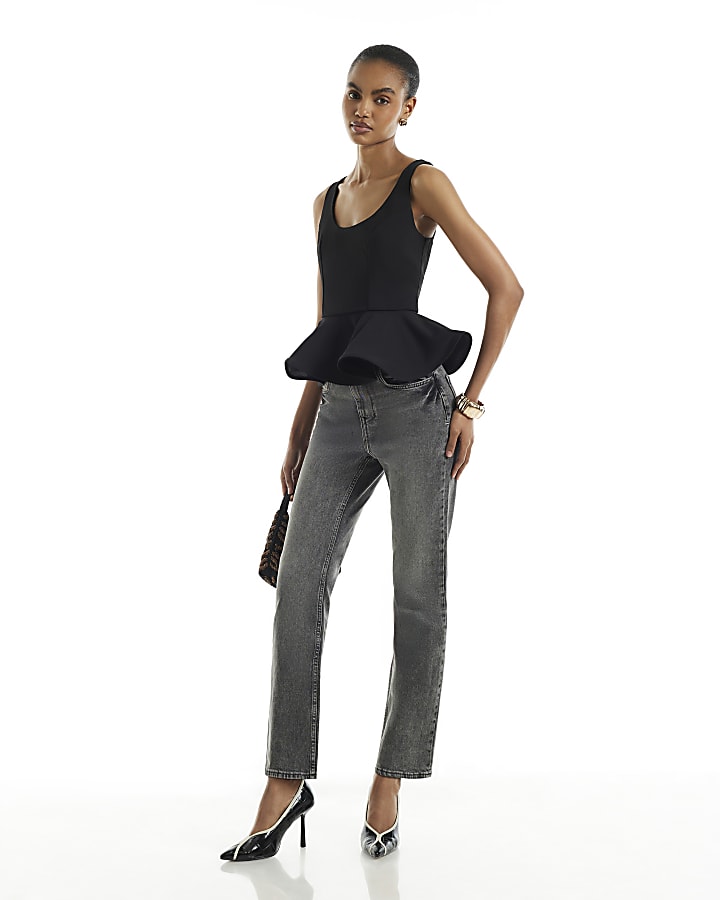 Black Wire Hem Peplum Top